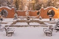 Winter morning in the Manor Park in the town of IÃâowa in western Poland. Lunar Gates. Royalty Free Stock Photo